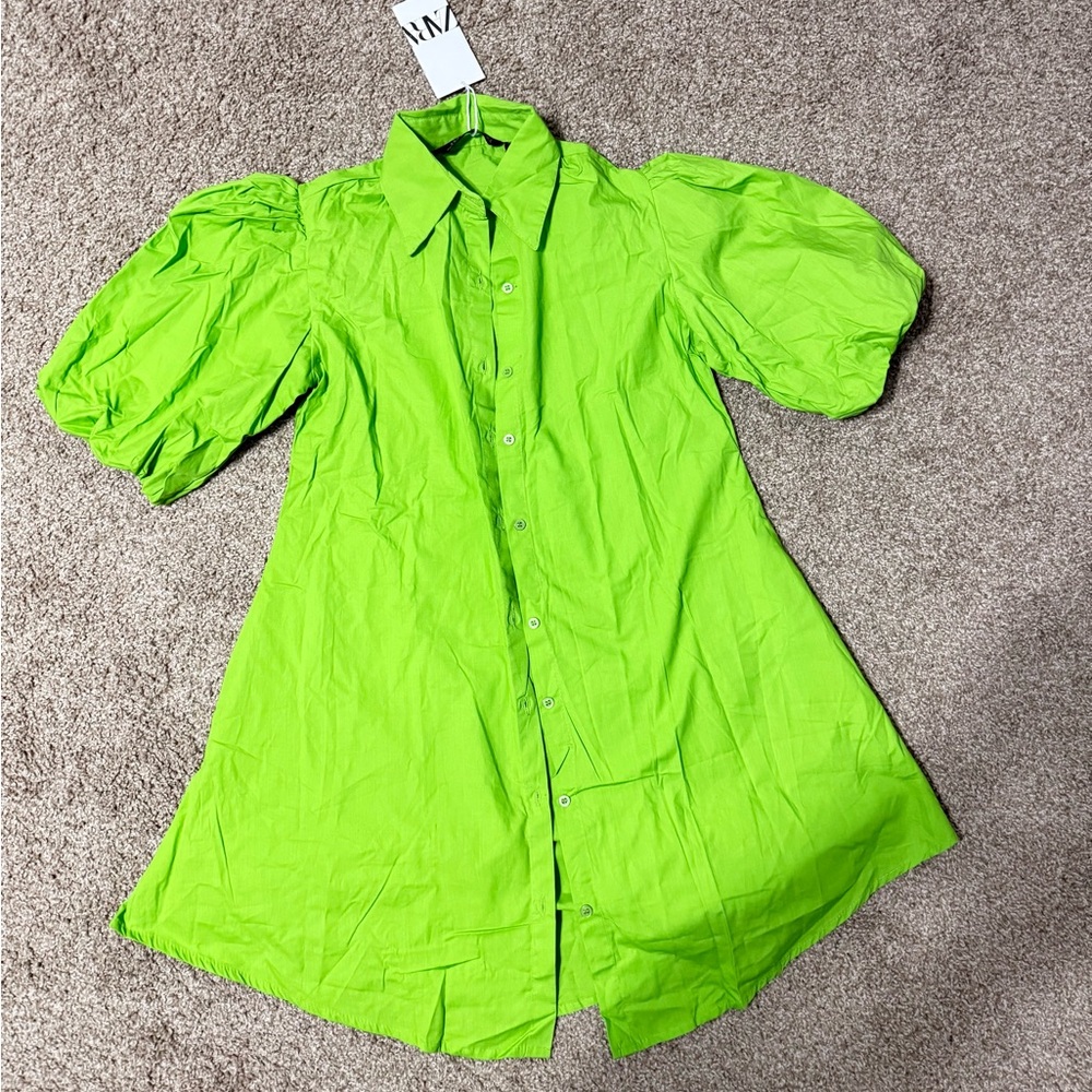 Zara Neon Lime Button-Up Shirt
